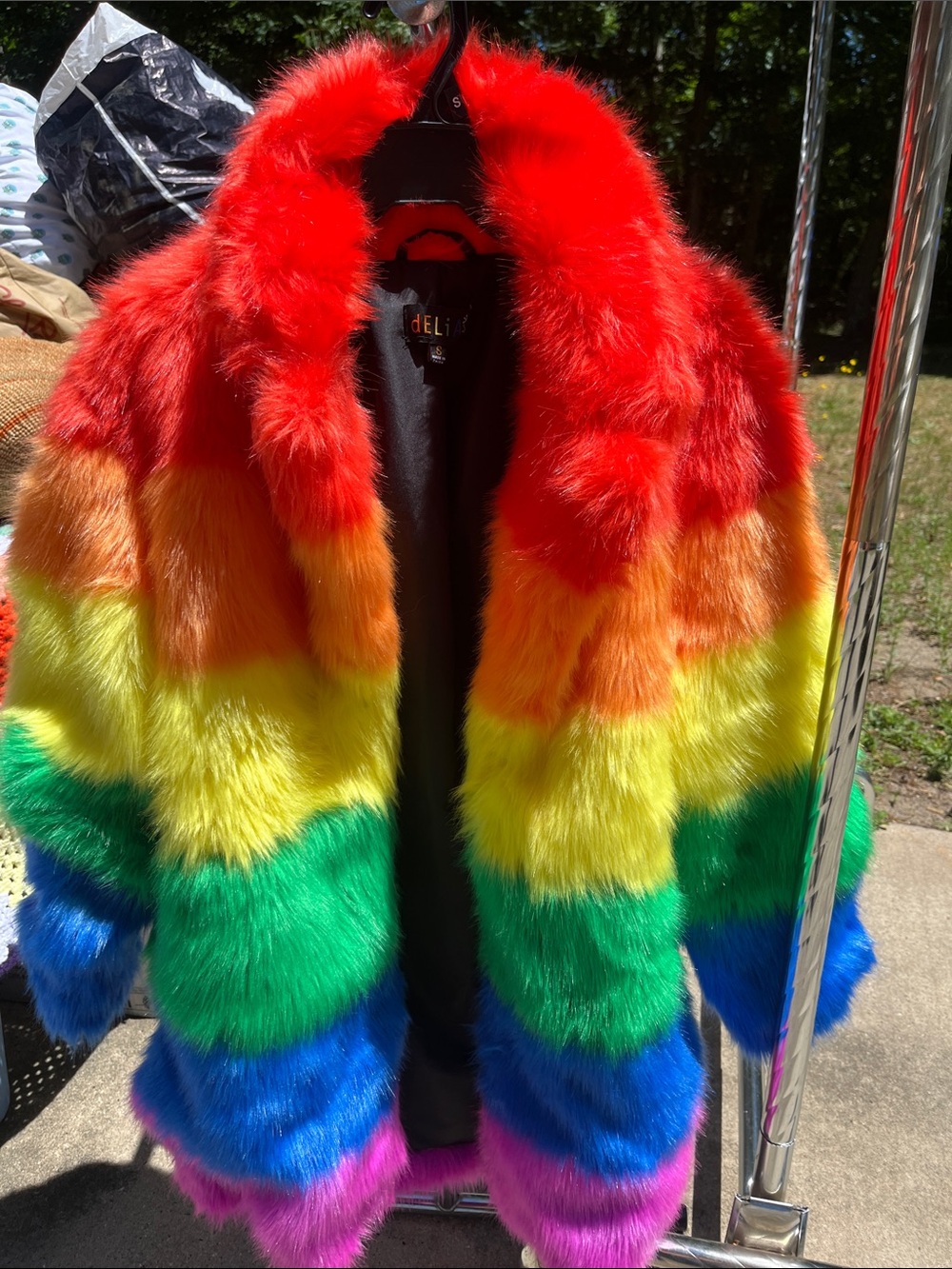 🌈dELiA*s Rainbow Faux-Fur  Coat in Red, Orange, Yellow, Green, Blue, Purple